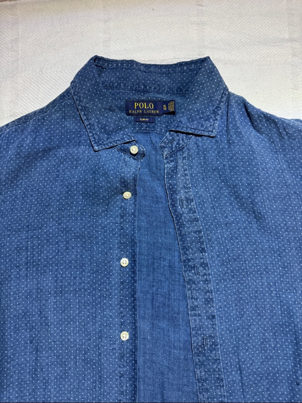 Polo by Ralph Lauren vintage, slim, men, , XL, Navy Dot-Print Denim Button-Down